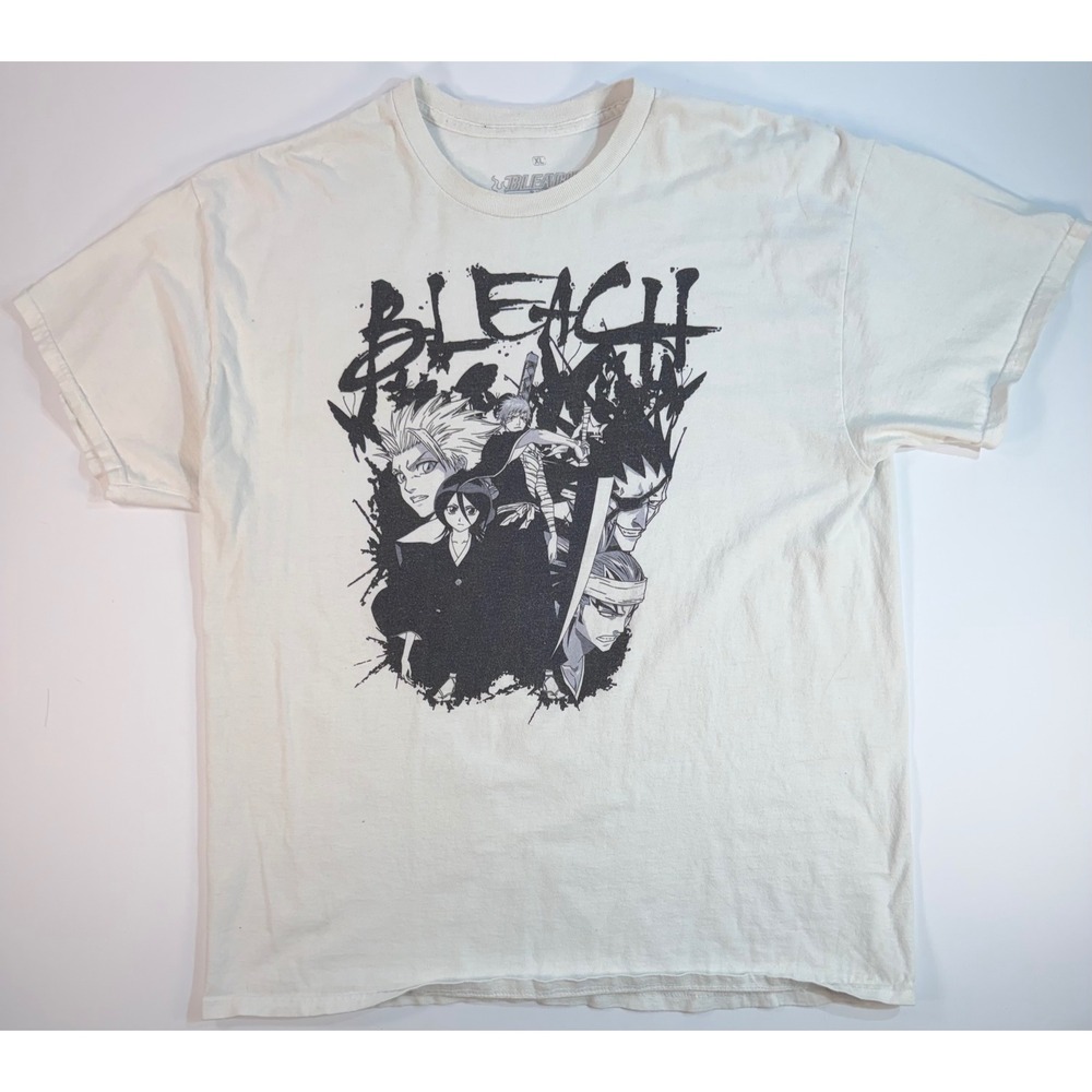 Bleach Anime Graphic T-Shirt Mens XL Cream Off-White Ichigo Rukia Manga Tee